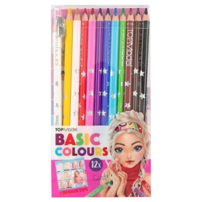 Afbeelding van Depesche 12216 TOPModel Basis kleurpotlodenset 12 kleuren in etui, met puntenslijper en boekje kleurschool, voor inkleuren op school de vrije tijd