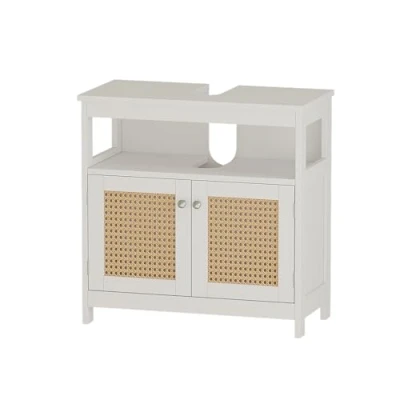 Afbeelding van Vicco Wastafelonderkast Rosario, Wit/Wit, 60 x cm met 2 deuren en open vak