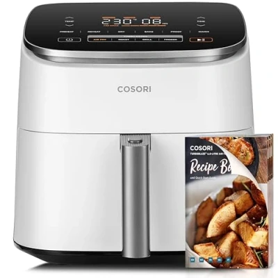 Afbeelding van COSORI Turbo Blaze™ Airfryer, 6 l, 46% sneller, met DC motor, 9 in 1 oliefriteuse 117 kookrecepten, vaatwasmachinebestendig, frituren, bakken, braden, drogen, wit