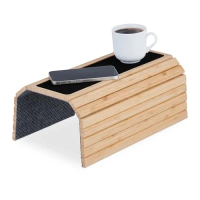 Afbeelding van Relaxdays armleuning dienblad bamboe houten bank tafeltje flexibel sofa