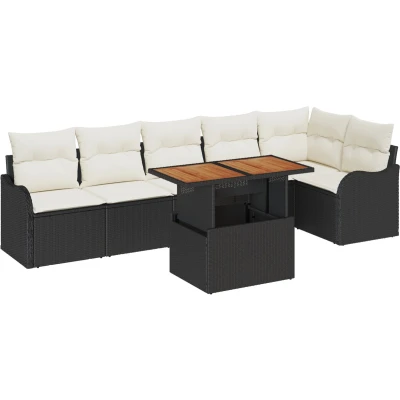 Afbeelding van vidaXL 7 Stuks Tuin Sofa Set met Kussens Zwart Poly Rattan Acacia