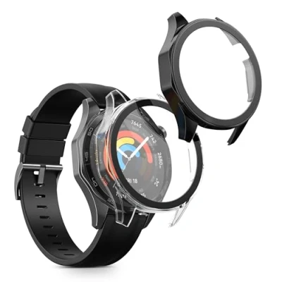 Afbeelding van kwmobile 2x cover geschikt voor Huawei Watch GT5 46mm Fitnesstracker van gehard glas en kunststof frame set transparant / zwart