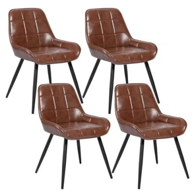 Afbeelding van WOLTU Set van 4 eetkamerstoelen, relaxstoelen kunstleer, ergonomische Scandinavische stoelen met rugleuning voor woonkamer, keuken, slaapkamer, bruin, BH332br