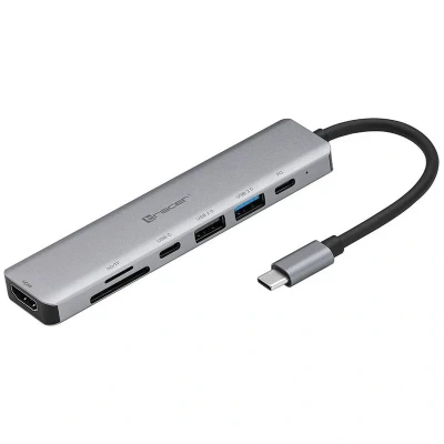 Afbeelding van Tracer Adapter met HDMI kaartlezer USB Type C MicroSD SD Aluminium 60W