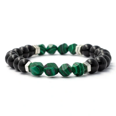 Afbeelding van Bixorp Gems Onyx + Hoekige Malachiet Edelstenen Armband 8mm / 18cm Edelsteen Kralenarmband