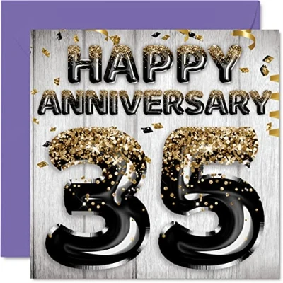 Afbeelding van Awesome Coral Anniversary Card voor echtgenoot vriend vrouw vriendin zwart goud glitter ballon gelukkig 35e verjaardag kaarten van familie, 145 mm x wenskaarten vijfendertigste verjaardagen