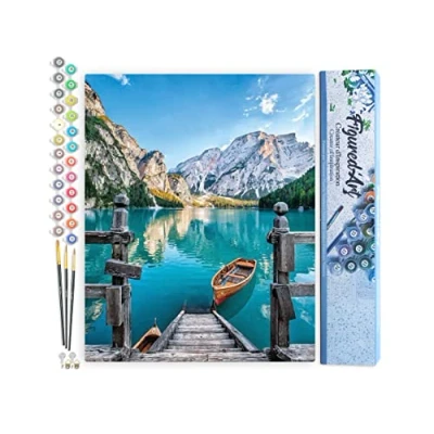 Afbeelding van Figured&#039;Art Schilderen op Nummer Volwassenen canvas Boot het bergmeer Handwerk acrylverf Kit DIY Compleet 40x50cm zonder frame