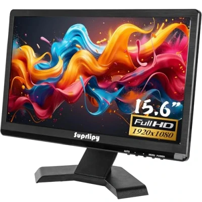 Afbeelding van Suprlipy 15,6 inch FHD kleine IPS monitor LCD scherm 1920 x 1080 60 Hz 16:9 met BNC VGA AV ingang Ingebouwde luidsprekers voor CCTV DVR PC RasPi beveiligingscamera
