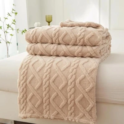 Afbeelding van Mezzar Sprei voor tweepersoonsbed, fleece, zachte bankdeken, fleecedeken warm en comfortabel bed (kaki, 200 x 230 cm)