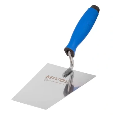 Afbeelding van Mivos Roestvrij stalen trapeziumtroffel 180 x 80 mm, roestvrije mm met rubberen handgreep/stuckateur troffel voor metselwerk, trapezium poetskel, Made in EU