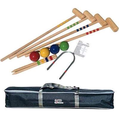 Afbeelding van GICO kwaliteits croquetset 4x80 het speelplezier voor buiten/in de tuin met kwalitatieve spelen van massief hout 3224