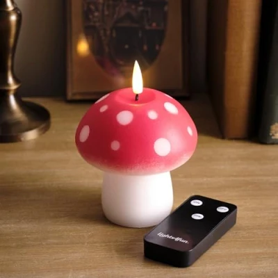 Afbeelding van Lights4fun TruGlow® paddenstoel, led vlamloze pilaarkaars, werkt op batterijen, echte was met timer en afstandsbediening, voor binnen