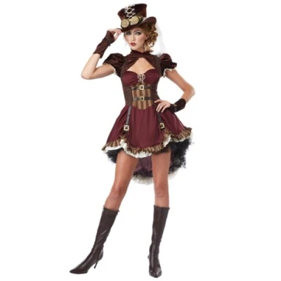 Afbeelding van Vegaoo Bordeaux rood Steampunk kostuum voor vrouwen