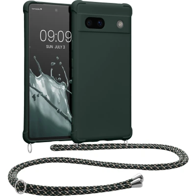 Afbeelding van kwmobile telefoonhoesjegeschikt voor Google Pixel 7a Hoesje van siliconen met telefoonkoord In mosgroen