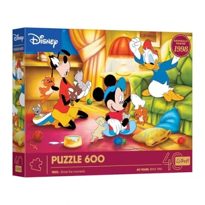 Afbeelding van Trefl 40e verjaardag van Trefl: Disney, Mickey Mouse en Vrienden puzzel met 600 stukjes Doe het zelf Helden uit Klassieke Disney sprookjes, voor volwassenen Kinderen vanaf 14 jaar