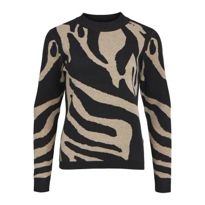 Afbeelding van OBJECT gebreide trui OBJRAY met zebraprint zwart/bruin