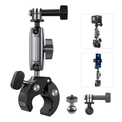 Afbeelding van TELESIN Krabklem voor motorrijden, Magic Arm 360 instelling, super klem, 1/4 inch schroef Gopro/Insta 360/DJI Action/Canon Nikon DSLR camera (aluminium versie)