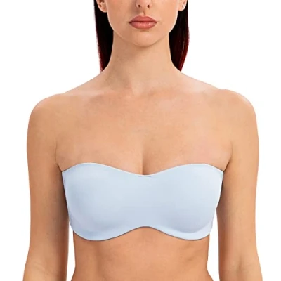 Afbeelding van MELENECA strapless bh voor grote borsten, minimizer, ongevoerde bandeau met beugel Lichtblauw 95B