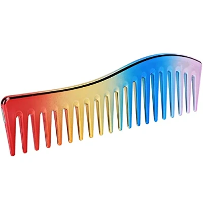 Afbeelding van Kammen met Brede Tanden, Zonder Handvat Ontklitterkam Professionele Haarstylingkam voor Krullend of Steil Haar Nat Droog Haar(Rainbow colors)
