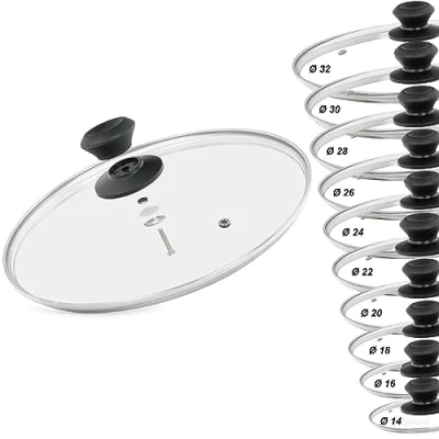 Afbeelding van Glazen deksel, diameter 16 cm, pannendeksel van glas, met handvat bakeliet, universele kookpandeksel universeel, hittebestendige dekselgreep universeel deksel glas