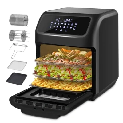 Afbeelding van LLIVEKIT Heteluchtfriteuse, 12 l heteluchtoven, mini oven, 1800 W, heteluchtoven met digitaal led display, fruitdehydrator, barbecue