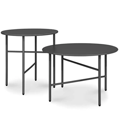 Afbeelding van bomoe Set van 2 Ronde Bijzettafel Metaal Zwart Krasbestendig Verschillende Hoogte &amp; Diameter Stabiele Woonkamer Salontafel Lichtgewicht Binnen Buiten Tuintafel Balkon Tafel Terras Finn
