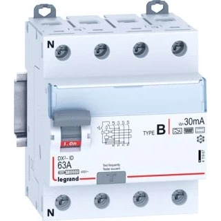Afbeelding van Legrand differentieelschakelaar type b 4p 63a 230 400v 30ma 4 modules 411967