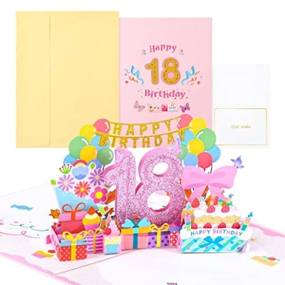 Afbeelding van Joyoldelf 18 jaar oude verjaardagskaart, pop up wenskaarten, 3D kaart, verjaardagskaarten met envelop voor vrouwen, moeders, meisjes, mannen, vrienden, romantische cadeaukaart