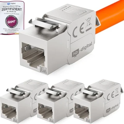 Afbeelding van 4X HB DIGITAL Cat.6a Keystone RJ 45 jack frontale module tot 500 MHz 10Gbit/s volledig afgeschermd zonder gereedschap Cat6a cat6 STP coupler netwerk chassis connector voor patchpanel installatiekabel Ethernet LAN