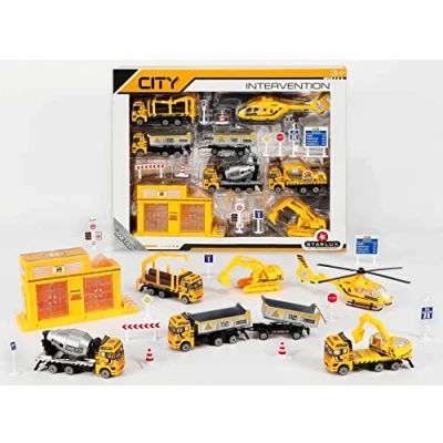 Afbeelding van STARLUX Grote complete werkset + 1 kraan om te monteren assortiment miniatuurvoertuigen collectie van metaal vanaf 3 jaar 806151