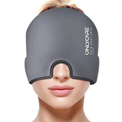Afbeelding van ONLYCARE muts migraine Relief Cap, Headache Hat koelmasker koelmuts hoofdpijn masker koelpads gel ter verlichting van