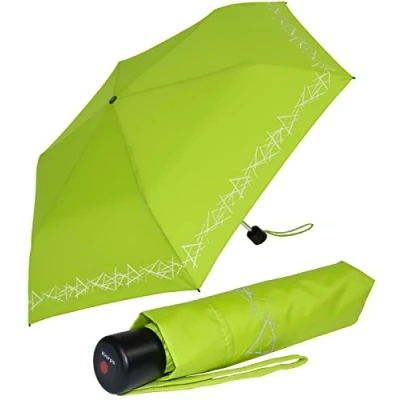 Afbeelding van Knirps 4Kids opvouwbare kinderparaplu met reflecterende rand, limoen, 90 cm, zakparaplu handopener