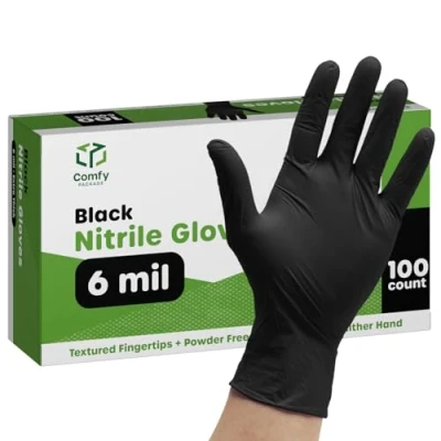 Afbeelding van [100 Count] Zwarte Nitrile Wegwerphandschoenen 6 mil. Extra sterke latex &amp; poedervrij, chemische bestendigheid, gestructureerde vingertoppen handschoenen S