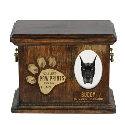 Afbeelding van Art Dog Aangepaste geometrische hondenherdenkingsurn Handgemaakte houten urn Op maat gemaakte hondencrematiedoos voor as 8,3x11,4x8,7 Duitse I