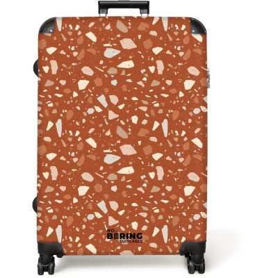 Afbeelding van NoBoringSuitcases.com® Koffer groot Reiskoffer lichtgewicht Terrazzo patroon veelkleurig terracotta Rolkoffer met 4 wielen Grote trolley XL 98 liter bagage