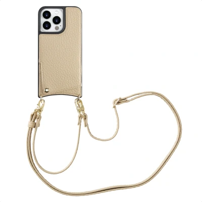 Afbeelding van Selencia Hoesje Geschikt voor iPhone 14 Pro met Pasjeshouder Nova Backcover koord en pashouder Beige
