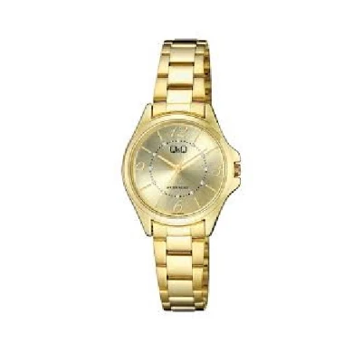 Afbeelding van Q&amp;Q model q44a 005py Dameshorloge goudkleurig kristal op wijzerplaat 3 atm waterdicht diameter 30 mm