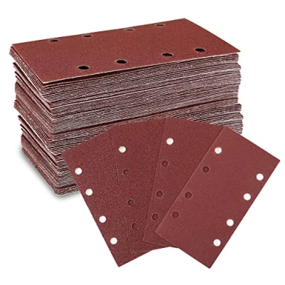 Afbeelding van WORKPRO Schuurvellen Set 100 stuks, Schuurpapier Klittenband Korrel 40/60/80/120, 8 gaten, Accessoires voor Multi Sander, Vlakschuurmachine, Hout Metaal en Verf