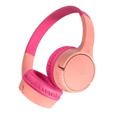Afbeelding van Belkin SoundForm Mini draadloze koptelefoon voor kinderen met ingebouwde microfoon, 30 uur luistertijd en leuke stickers Headset online onderwijs, school, reizen, iPhone, iPad, Galaxy Roze