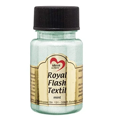 Afbeelding van Royal Flash Textil, Textielverf, glitter metallic, zeer dekkend, romige textielverf op waterbasis, voor licht en donker textiel, 50 ml (mint)