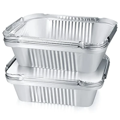 Afbeelding van YiPHomn 30 stuks aluminium grillschalen, lekschalen, aluminiumfolie schalen met deksel voor bakken, braden, koken, 600 ml