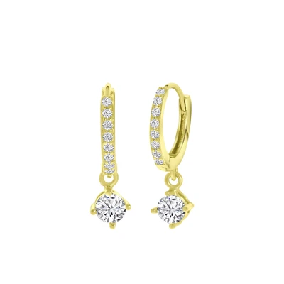 Afbeelding van Lucardi 925 Silver ROW WITH 7 Zirconia Stones AND Pendant Oorbellen goldcoloured, Dames, Maat: One Size, Gold coloured