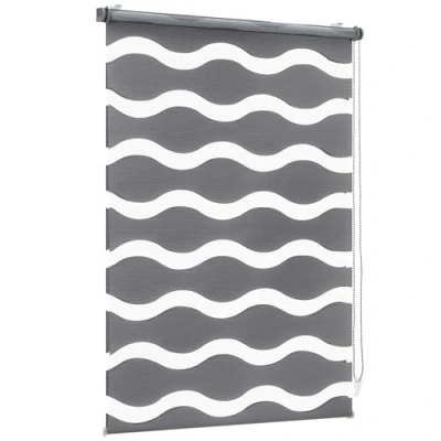 Afbeelding van Sekey dubbel rolgordijn, golven, klembevestiging, zonder boren, voor ramen, 70 cm breed, duo golf, jaloezie, zonwering, x 210 cm, donkergrijs