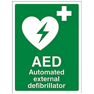 Afbeelding van VSafety 31033AN S &quot;AED Automated External Defibrillator&quot; First Aid Algemeen Teken, Zelfklevend, Portret, 150 mm x 200 mm, Groen