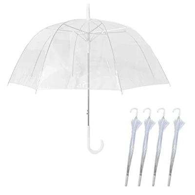 Afbeelding van 4 Pack Set Regen Paraplu&#039;s Dome Birdcage Transparant Bruiloft Brolly Clear Bubble Wit Handvat En Spike Wandelen Dames Heren Unisex Party Parasol Bruidsmeisje Bruidsmode Doorzichtig PVC,
