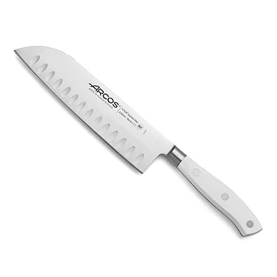 Afbeelding van ARCOS Santoku mes, gesmeed, 17,8 cm (7 inch), roestvrij staal, Japans mes voor het snijden van vlees, vis en groenten, ergonomisch handvat polyoxymethyleen lemmet 180 mm, serie Riviera Blanc,
