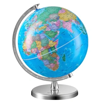 Afbeelding van VEVOR Roterende wereldbol met standaard, 8 in/203,2 mm, educatieve geografische nauwkeurige tijdzone ABS materiaal, 360 draaiende bol voor kinderen, leren klaslokaal, aardrijkskunde,