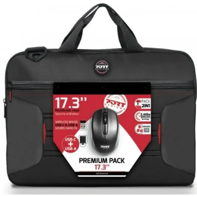 Afbeelding van PREMIUM PACK: Laptoptas 17 + Draadloze muis Dungle USB &amp; Type C adapter