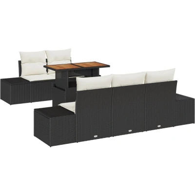 Afbeelding van vidaXL 6 delige Tuintafelset met Kussens Zwart Poly Rattan Acacia