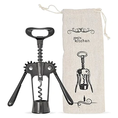 Afbeelding van Joeji&#039;s Kitchen Wijn Kurkentrekker Flesopener Wing Cork Schroef Verwijder Bier Olijfolie Multifunctionele Kurken en Caps Deluxe Opbergtas Zwart